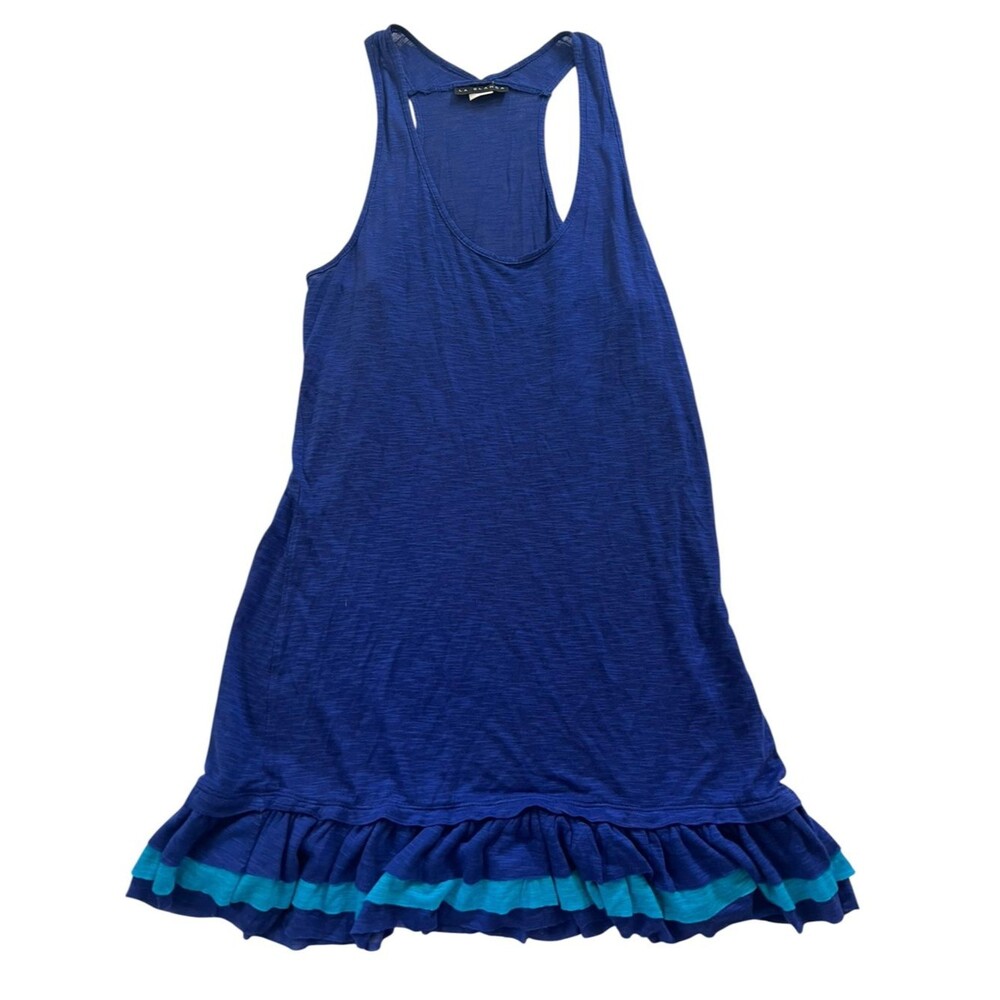 La Blanca Blue Ruffle Hem Tank Dress Racerback Beach Swim Cover Up Sleeveless M